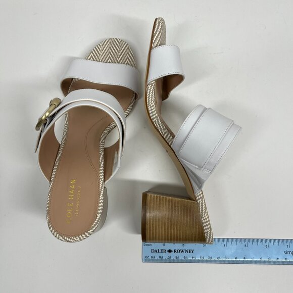 NWOT Cole Haan White Leather and Gold Detail Block Heel Strappy Sandal Sz. 10 - Picture 7 of 7